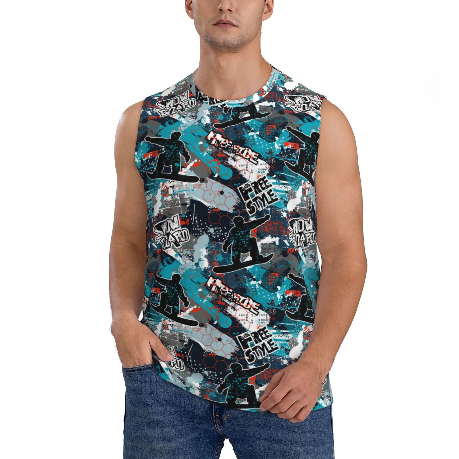 JUNZAN snow board colorful Men's Sleeveless T Shirts,Sleeveless Muscle
