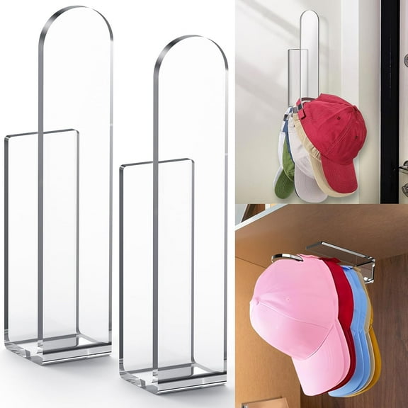 JUNZHIDAO Acrylic Hat Organizer for Baseball Caps Wall,2PCS Multi-Purpose Clear Hat Hooks,Hat Holder on Wall,Strong Adhesive Hat Storage Wall Mounted Hat Rack for Door Closet