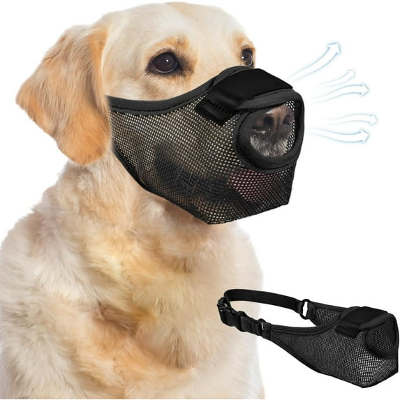 JUNZHIDAO Dog Muzzle - Soft Air Mesh Pet Muzzle for Large Medium Small Dogs - Front Opening Design, Breathable, Adjustable, Prevents Biting Scavenging, Dog Mouth Cover Allows Drinking (Black, XL)
