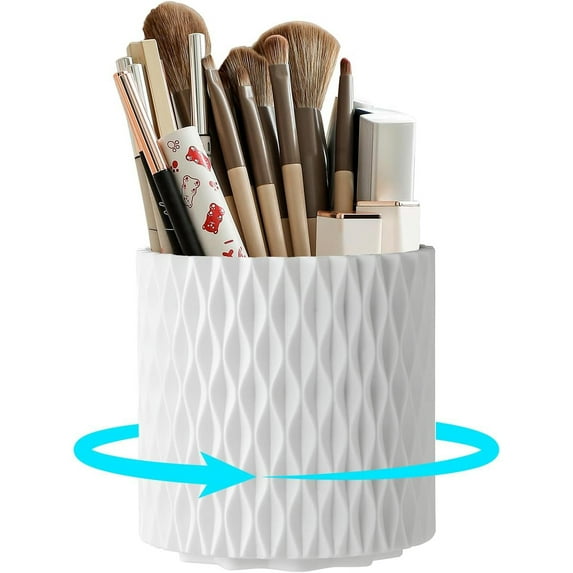 JUNZHIDAO Makeup Brush Holder Organizer - 360° Rotating Makeup Brush Organizer 5 Slot Make up Brushes Cup for Cosmetics, Lipsticks, Bathroom Vanity Desktop Storage (white)