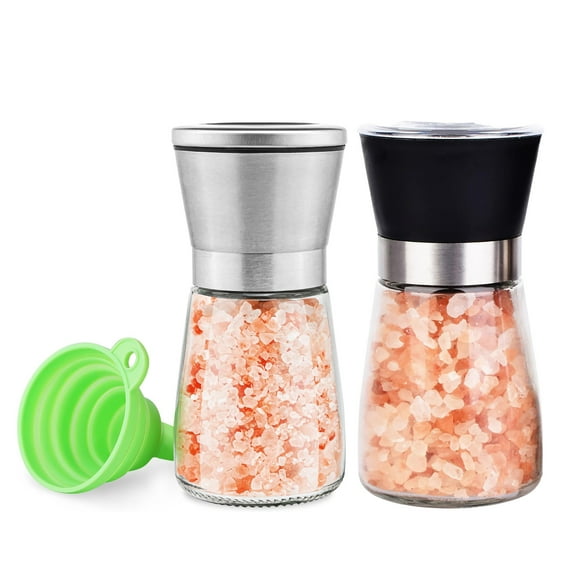 JUNZHIDAO Manual Salt or Pepper Grinder for Professional Chef, Best Spice Mill with Stainless Steel Cap, Ceramic Blades and Adjustable Coarseness, Refillable Glass Body with 6OZ Capacity