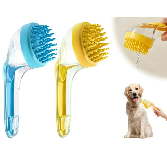JUNZHIDAO Pet Bath Brush, 2025 New Dog Bath Brush Dog Scrubber for Bath, Bathing Dog Grooming Massage Brush for Long Short Haired Dogs Cats Shower (Blue Yellow)
