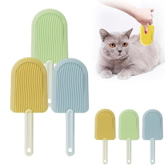 JUNZHIDAO Pet Cat Tongue Comb, New Cat Grooming Brush for Indoor Cats Shedding Cat Brush for Long Haired Cats, Cartoon Ice Cream Cat Fur Remover Comb for Cats Grooming (Green+Blue+Yellow)