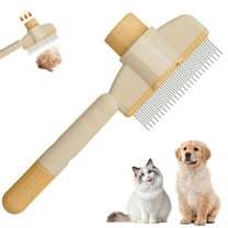 JUNZHIDAO Pet Hair Removal Comb Flea Comb, 2025 New Cat Grooming Brush with Release Button, De-Shedding Cat Brush for Short and Long Hair Cats (Yellow)