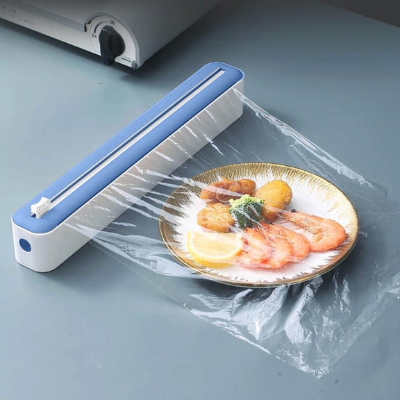 JUNZHIDAO Refillable Wrap Dispenser with Slide Cutter Food Cling Wrap Film Cutter (Blue)