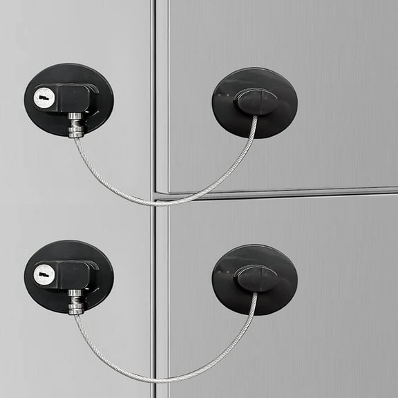 JUNZHIDAO Refrigerator Door Lock, Child Proof Fridge Door Lock for Kitchen Freezer, Cabinets and Drawers, Air Oven Air Fryer, Closets, Windows, Doors-No Tools Need or Drill (2 pcs Rotundity Black)