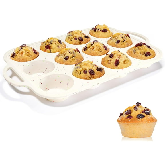 JUNZHIDAO Silicone Muffin Pan, Metal Reinforced Frame Regular Size 2.8 Inch Cupcake Pans Nonstick 12 Cups with Handle for Baking Homemade Muffins, Cupcakes, Egg Bites 1 Pack Confetti