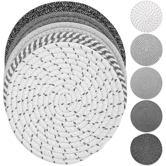 JUNZHIDAO Trivet Mats Set for Hot Dishes, 5 Heat Resistant Pot Holders Kitchen Counter, Table, Home Essentials, Anti Stain Hot Pads Plate Mats for Hot pots and Pans, 7 Inches