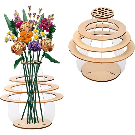 JUNZHIDAO Wooden Vase for Flowers - Floating Rings Display Stand for Puzzle Flower Bouquet Building Set - Assemble Building Display Stand for Roses, Tulips, Daffodils & Sunflowers