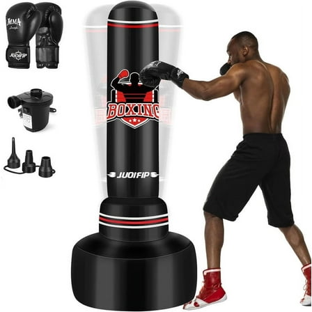 JUOIFIP Freestanding Heavy Punching Bag Set with Gloves, Red