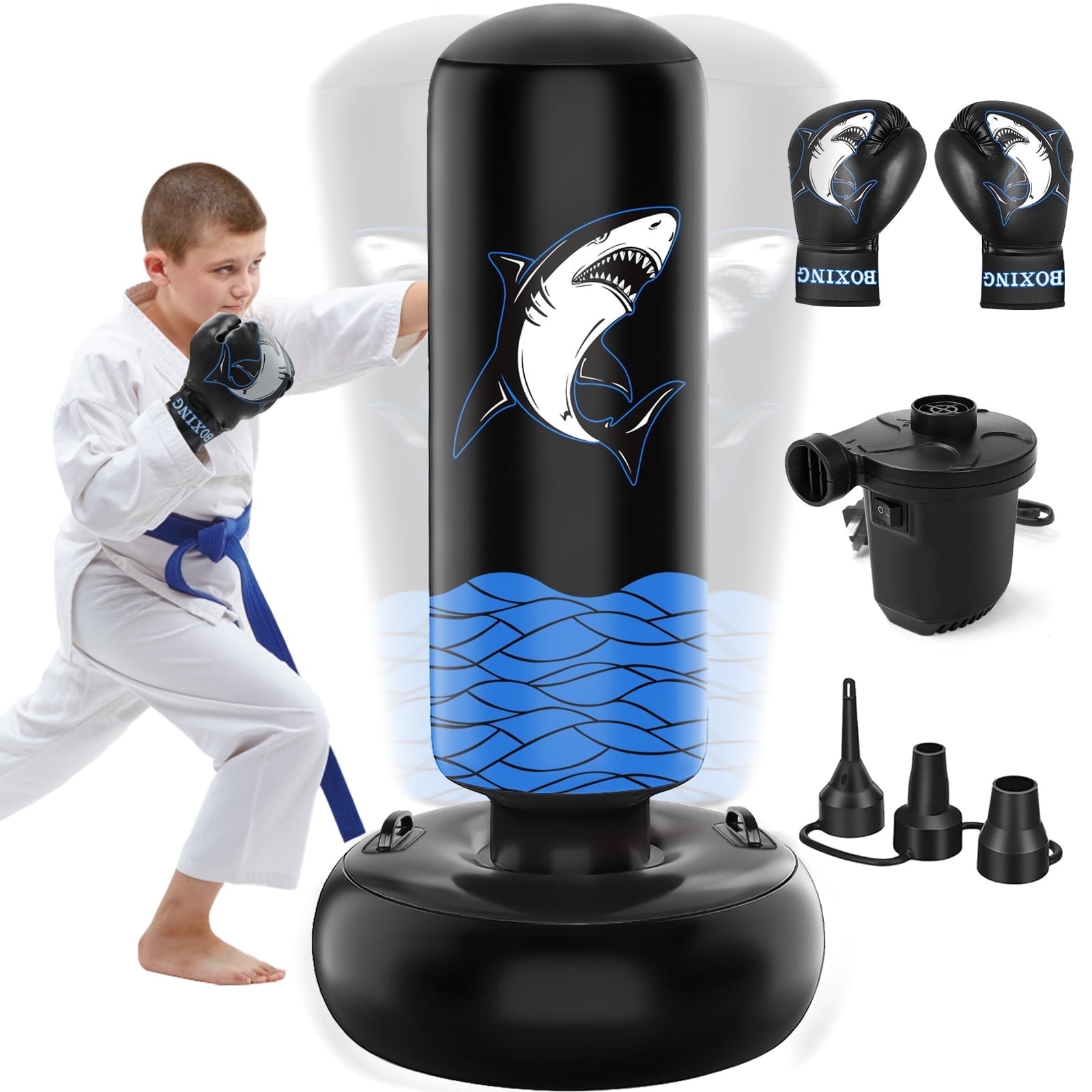 JUOIFIP Kids Inflatable Freestanding Punching Bag, 1.18lb, Blue