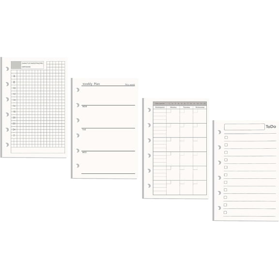 JUOJUOMHQ A7 Refill Paper 4 Pack--Undated Daily, Weekly, Monthly Plan and To Do List, Loose Leaf 6 Holes Filler Paper Planner Refills Binder Inserts