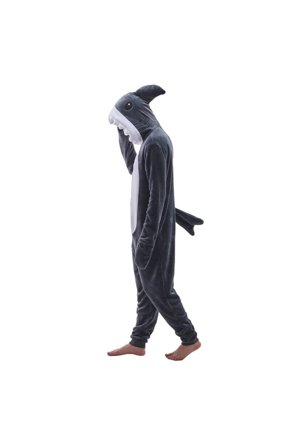 Unisex Adult Onesie Pajamas Shark Animal One Piece Snug Fit Sleepwear Homewear(Grey Shark,Medium)