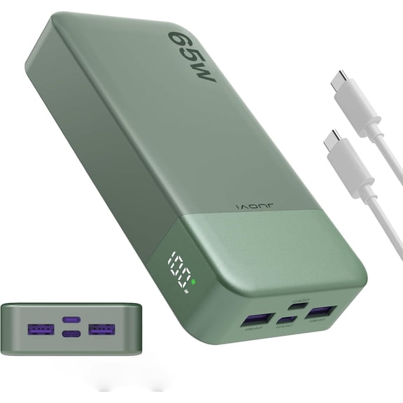 JUOVI Portable Charger 65W Power Bank 20000mAh Compact USB C Laptop Power Bank Fast Charging Battery Pack for Laptop MacBook Dell XPS iPad Tablet Steam Deck iPhone 17/16/15/14 Series Samsung and More