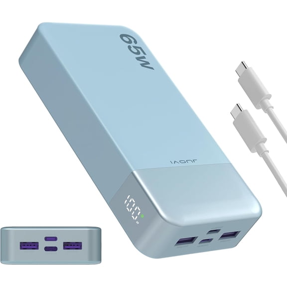 JUOVI Portable Charger 65W Power Bank 20000mAh Compact USB C Laptop Power Bank Fast Charging Battery Pack for Laptop MacBook Dell XPS iPad Tablet Steam Deck iPhone 17/16/15/14 Series Samsung and More