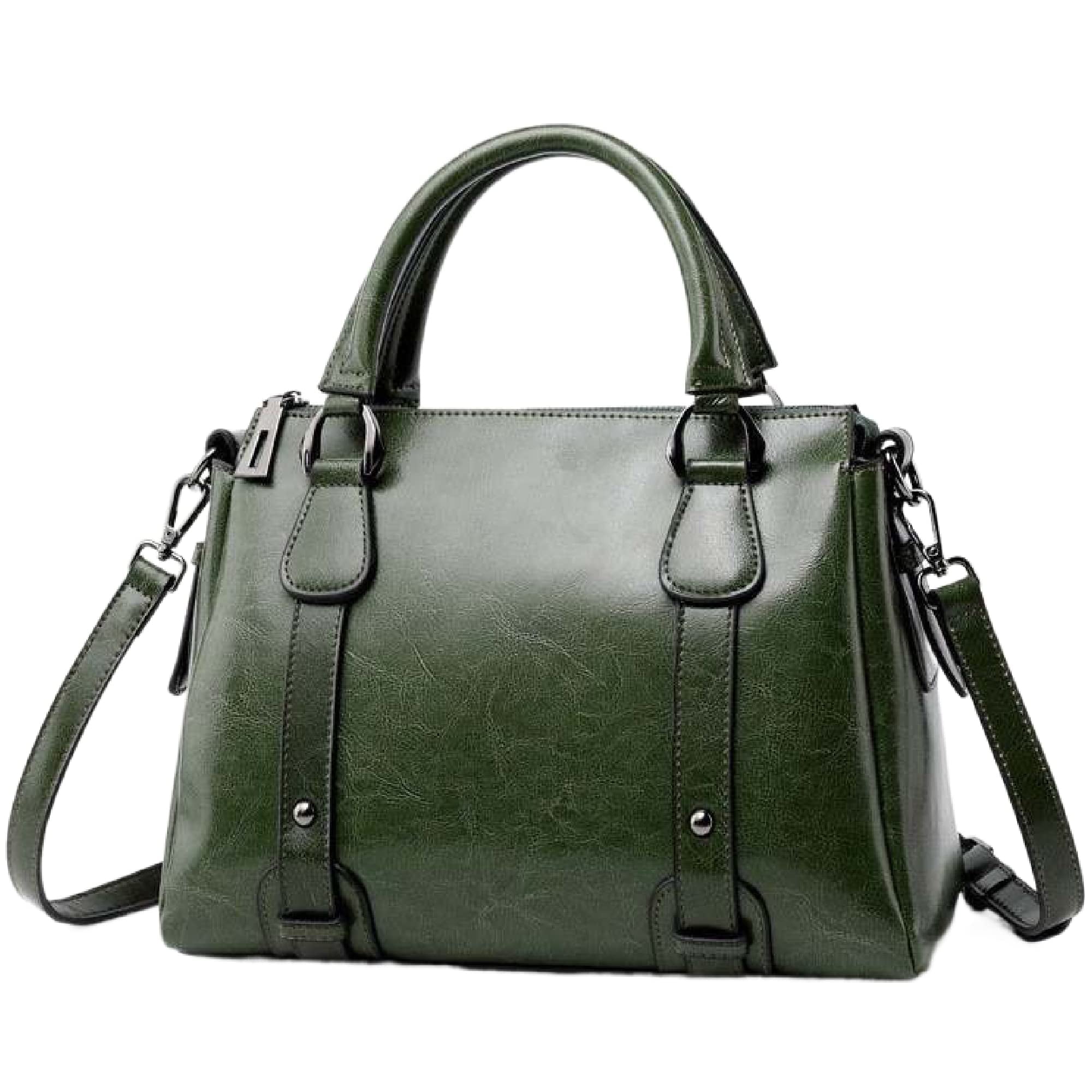 IVTG Women's Genuine Leather Crossbody Bag - Vintage Satchel Purse With Removable Handle, Green - View #2