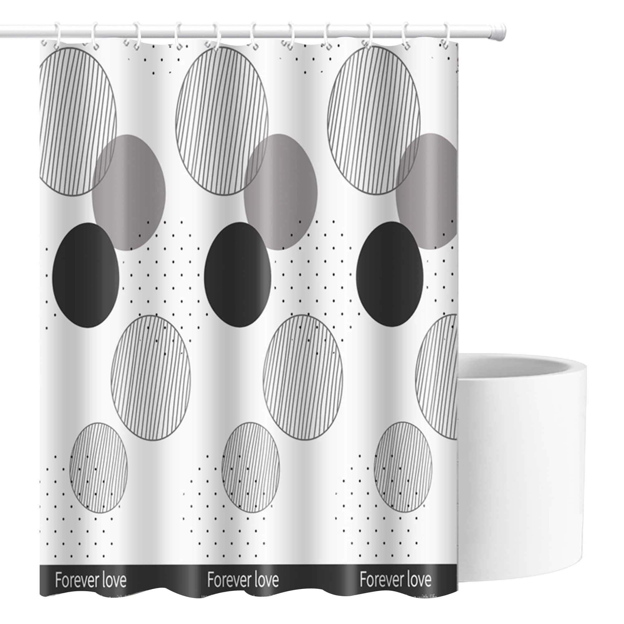 JUPA Place PEVA Plastic Boho Black Grey and White Polka dot Curtain