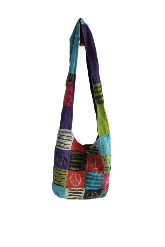 Patchwork Shoulder Crossbody Hippie Bag - Colorful Cotton Messenger Sling Bohemian Handbag - Shoulder Beach Bag Bohemian Purse