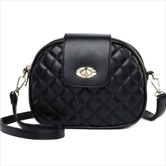 JUPA Place Small Faux Leather Quilted Crossbody Shoulder Handbag - Stylish Versatile Women's Shoulder Crossbody Messenger Bags (Black)