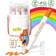 Jupitearth 12Ct Non-Toxic Washable,Silky Crayons for toddlers1-3,Kids 4-8,Back to School Art Supplies