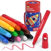 JUPITEARTH 12Ct Twist&Non-Toxic Crayons for Toddlers 1-3,4-8, Storage Bucket Ultra-Silky and Easy to Hold Art Supplies,Ideal Gift for Boys and Girls