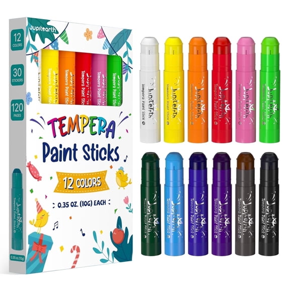 Jupitearth On Sale 12 Ct Tempera Paint Sticks for Kids ,Quick Drying,Smooth,Non-Toxic Washable for Toddlers,Back to School Supplies,Art Supplies