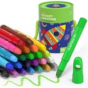 Jupitearth 24 Ct Twist Crayons for Toddlers 1-3,Ages 4-8 Non-Toxic Washable Crayons with Storage Bucket, Ultra-Silky and Easy to Hold Art Supplies