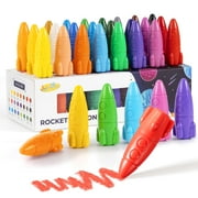 Jupitearth 24 Ct Non-Toxic Washable Rocket Crayons for Toddlers, Easy-to-Hold Gifts & Mess-Free Art Supplies for Little Hands,Back to School Supplies
