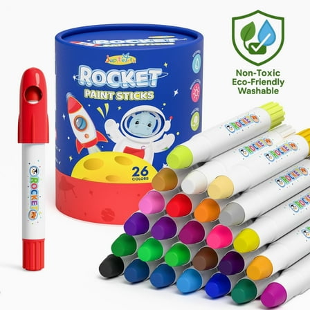 Jupitearth 26 Ct Rocket Quick Drying, Non-Toxic and Washable Tempera Paint Sticks with 120 PDF Coloring Pages for Kids and Students,school supplies