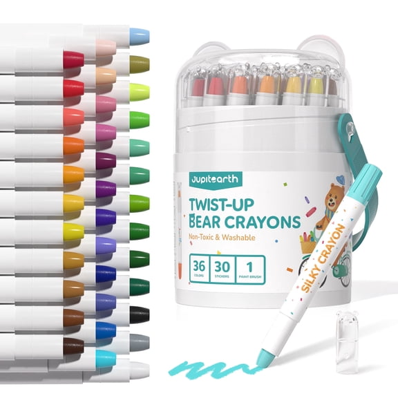 Jupitearth 36Ct Non-Toxic Washable,Silky Crayons for toddlers1-3,Kids 4-8,Back to School Art Supplies