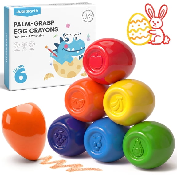 Jupitearth 6Ct Washable,Non Toxic & Silky Jumbo Egg Crayons, Art Supplies,Perfect Easter Festival Gift