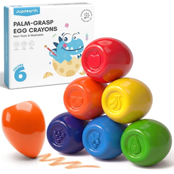 Jupitearth 6 Ct Washable,Non Toxic & Sillky Jumbo Egg Crayons for toddlers 1-3 and Kids 4-8,Back to School Art Supplies for Classroom,Teachers,Students