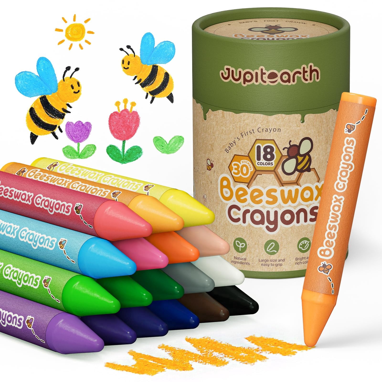 JUPITEARTH 24 Colors Crayons – Vibrant Non-Toxic Art Set