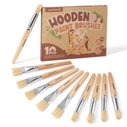 JUPITEARTH Jumbo Paint Brushes for Easy Grip Round and Flat Toddler Paint Brushes with Natural Wood Handles for Washable Paint and Acrylic Paint, 10 Pcs