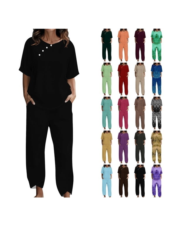 2 Piece Plus Size Suit for Women Summer Lightweight T Shirts with Wide Leg Pants Fashion Floral Print Holiday Lounge SetX-Green#Floral Printed