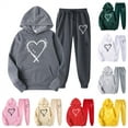 thumbnail image 1 of JURANMO Fall Fashion Outfits for Women Heart Graphic Cute Hoodie Sweatsuits 2 Piece Sets Long Sleeve Hooded Sweatshirt and Jogging Sweatpants Suit Wine S, 1 of 3