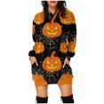 thumbnail image 1 of JURANMO 2024 Fall Winter Hooded Dress for Women Casual Long Sleeve Midi Dresses Happy Halloween Party Dress with Pockets Deals of the Day C-Orange#Pumpkin Printed XXXL, 1 of 5