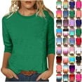 thumbnail image 1 of JURANMO 3/4 Length Sleeve Womens Tops Casual Summer Spring Vacation Trendy T Shirts Crewneck Color Block Three Quarter Tunic Blouse Limited Time Sales of The Day Blue M, 1 of 6