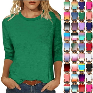 JURANMO 3/4 Length Sleeve Womens Tops Casual Summer Spring Vacation Trendy T Shirts Crewneck Color Block Three Quarter Tunic Blouse Sales for Today on Walmart Green L