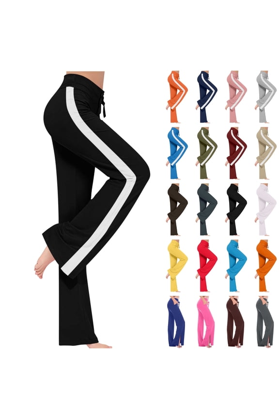 90 Percent off Clearance Sale! Women's Leggings Yoga Sweatpant Fashion Side Striped High Waist Wide Leg Pants Soft Comfy Lounge Trousers Army Green S
