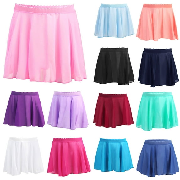 JURANMO Ballet Skirts Girls Elastic Waist Pull On Dancewear Kids Chiffon Sheer Mini Skirt Loose Solid Sport Skirts Wine 8-9Years