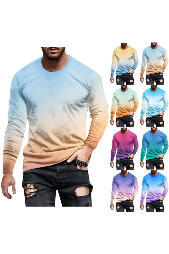 Big and Tall Gradient Color T Shirts for Men Long Sleeve Crewneck Pullover Tees Mint Green M