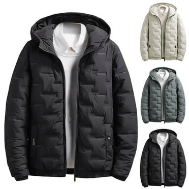 JURANMO Big and Tall Winter Jacket for Men Long Sleeve Zipper Hooded Down Jackets Comfy Warm Quilted Coat with Pockets Deals of the Day Khaki XXXXXL