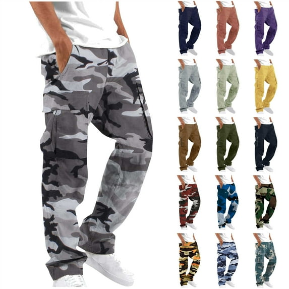 JURANMO Cargo Pants for Men Camo Print Tactical Hiking Pants Casual Elastic Waist Drawstring Work Pants with Multi Pockets Yellow XXXL Sale of The Day Prime Today