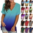 thumbnail image 1 of JURANMO Casual Loose V-Neck T Shirts for Women Summer Fashion Gradient Color T-shirt 2024 Vacation Trendy Tops Today's Deals Q-Gray#Summer Tops XXXL, 1 of 8