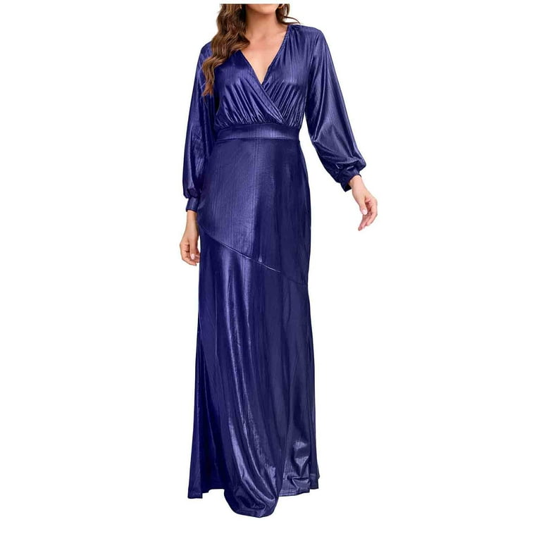JURANMO Clothing Clearance Long Sleeve Dresses for Women Trendy Wrap V Neck  Formal Dress Casual Ruched Club Party Maxi Dress Cute Cocktail Prom