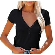 JURANMO Clothing Clearance Women Clearance Tops Womens Vneck Blouses Blouses T Shirts Short Sleeve Striped Wide Leg Plain Bootcut Blouses 2023 OE M