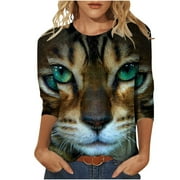 JURANMO Clothing Clearance Women Clearance Tops Womens Crewneck Spandex Tshirts Easter Casual Blouses Shirts 3/4 Sleeve Graphic Kawaii Animal Tshirts YF XL