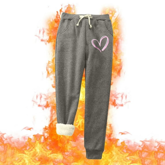 JURANMO Cyber Deals 2024 Fleece Sweatpants for Women with Pockets,Womens Trendy Casual Love Heart Stripe Printed Span Ladies High Waist Keep Warm Long Pants Full Length Pants Drawstring Leggings