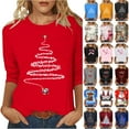 thumbnail image 1 of JURANMO Fall Savings Christmas 3/4 Sleeve Shirts for Women Funny Xmas Trees Graphic Tees Trendy Tops Fall Casual Crewneck Workout Tunic Blouse Red L, 1 of 5